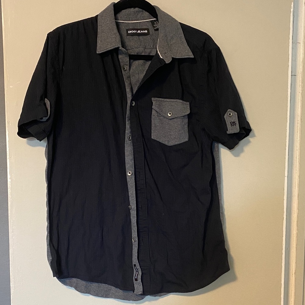 DKNY Men's Black and Gray Casual Shirt